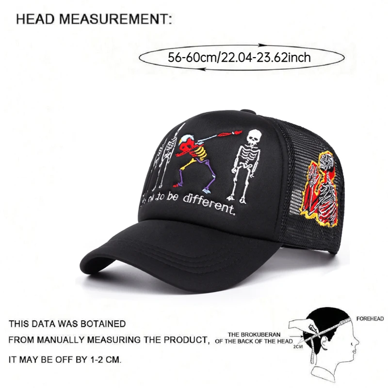 Five Skeleton Side Prayer Men's Embroidered Mesh Hat Hip Hop Hat Outdoor Sports Sunshade Hat Women's Casual Hat Baseball Hat
