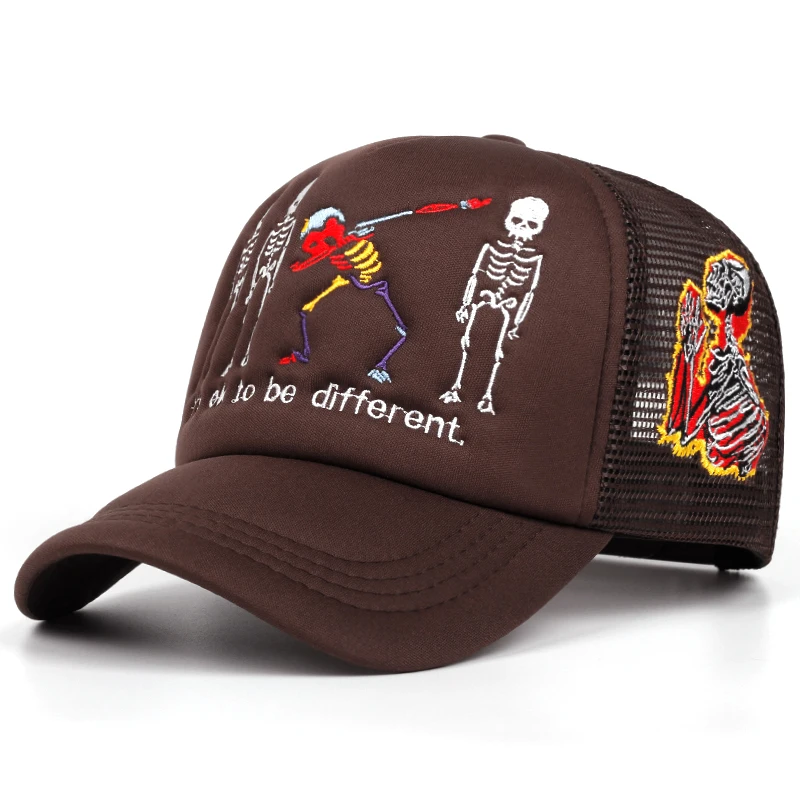 Five Skeleton Side Prayer Men's Embroidered Mesh Hat Hip Hop Hat Outdoor Sports Sunshade Hat Women's Casual Hat Baseball Hat