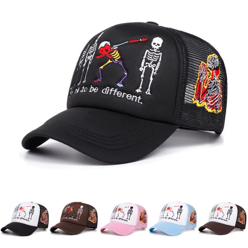 Five Skeleton Side Prayer Men's Embroidered Mesh Hat Hip Hop Hat Outdoor Sports Sunshade Hat Women's Casual Hat Baseball Hat