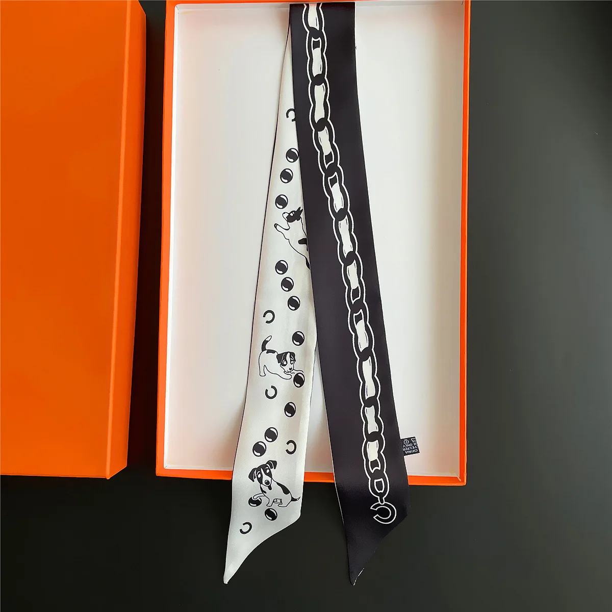 90x5cm French New Black White Long Scarf Decor Print Versatile Hair Ribbon Neck Band Gift Present for Women Fashion Accessory