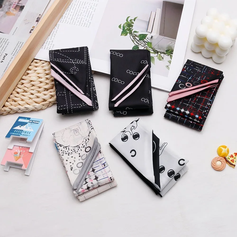90x5cm French New Black White Long Scarf Decor Print Versatile Hair Ribbon Neck Band Gift Present for Women Fashion Accessory