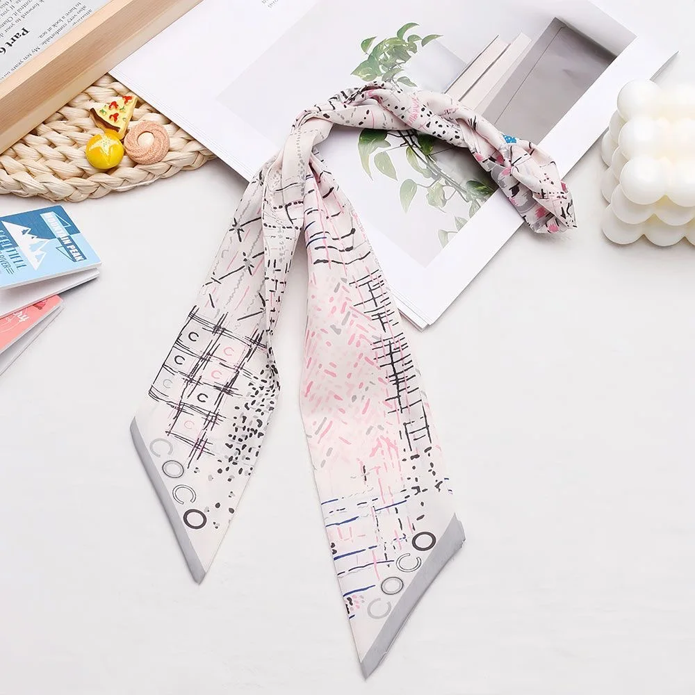90x5cm French New Black White Long Scarf Decor Print Versatile Hair Ribbon Neck Band Gift Present for Women Fashion Accessory