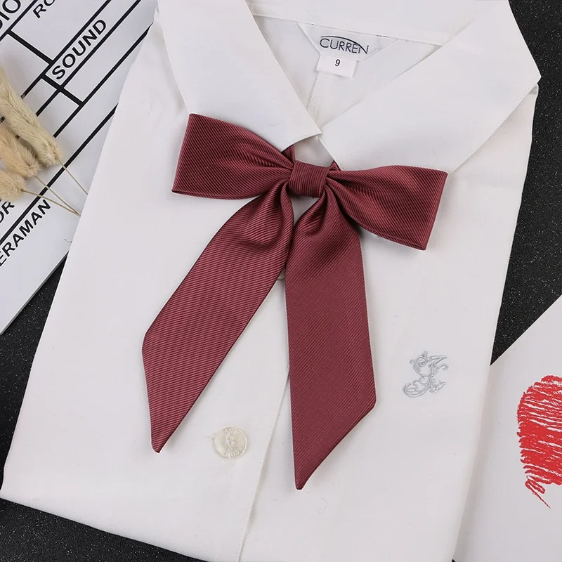 Solid Color Threaded Diagonal Ribbon Bow Tie Collar Bowknot Set Flower Double-Layer Jk College Style Accessory