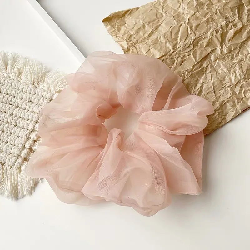 1 Piece of Oversized Mesh Large Intestine Hair Ring with Flower Bud and Bright Organza Large Intestine Ring for Women