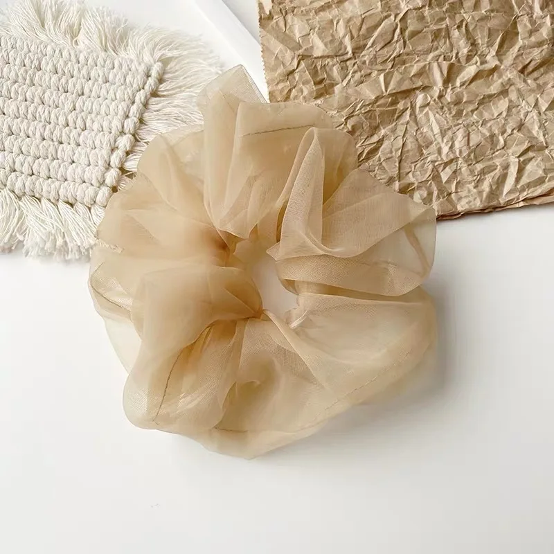 1 Piece of Oversized Mesh Large Intestine Hair Ring with Flower Bud and Bright Organza Large Intestine Ring for Women