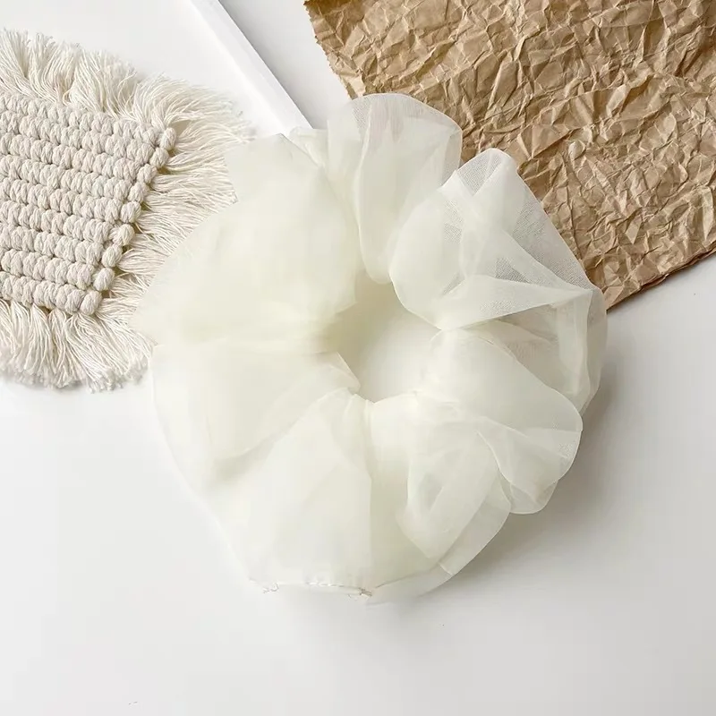 1 Piece of Oversized Mesh Large Intestine Hair Ring with Flower Bud and Bright Organza Large Intestine Ring for Women