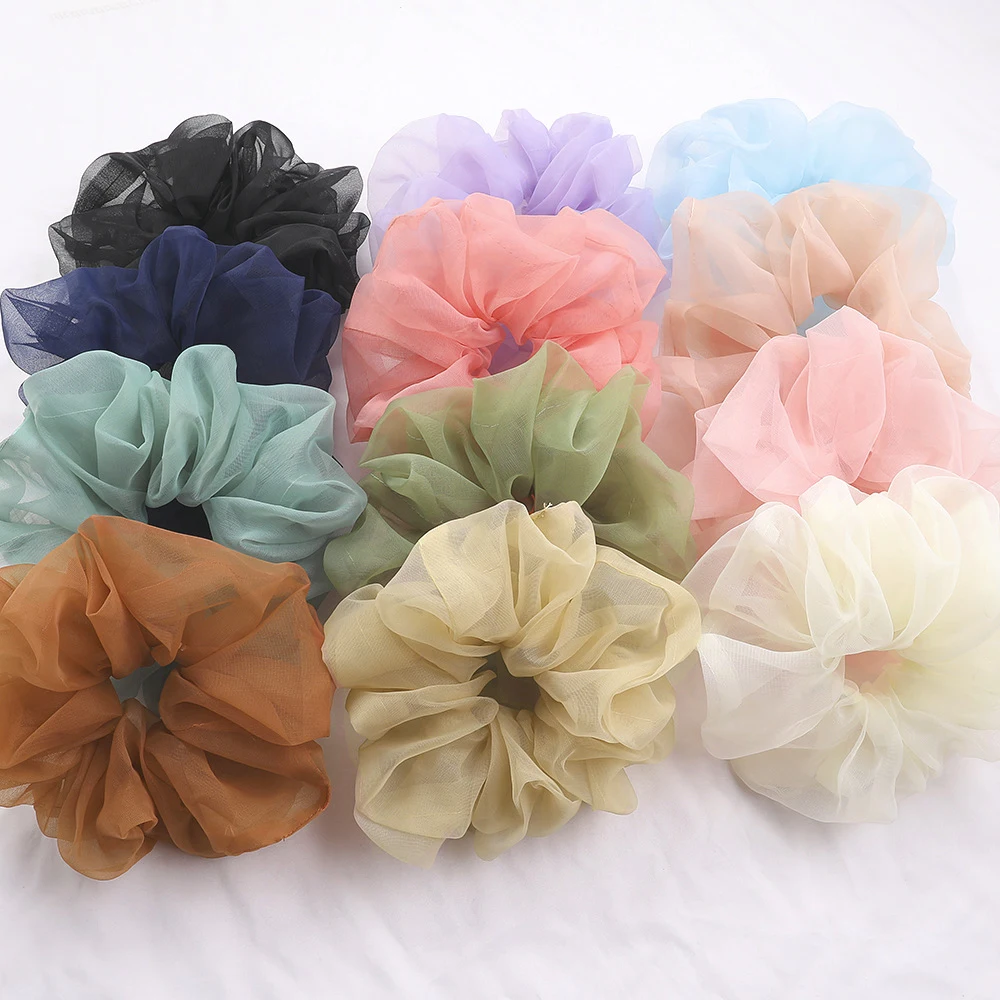 1 Piece of Oversized Mesh Large Intestine Hair Ring with Flower Bud and Bright Organza Large Intestine Ring for Women