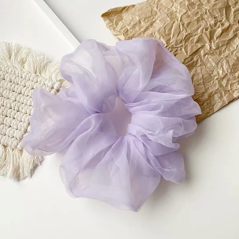1 Piece of Oversized Mesh Large Intestine Hair Ring with Flower Bud and Bright Organza Large Intestine Ring for Women