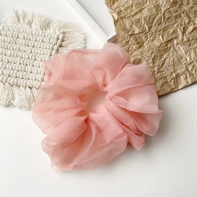 1 Piece of Oversized Mesh Large Intestine Hair Ring with Flower Bud and Bright Organza Large Intestine Ring for Women