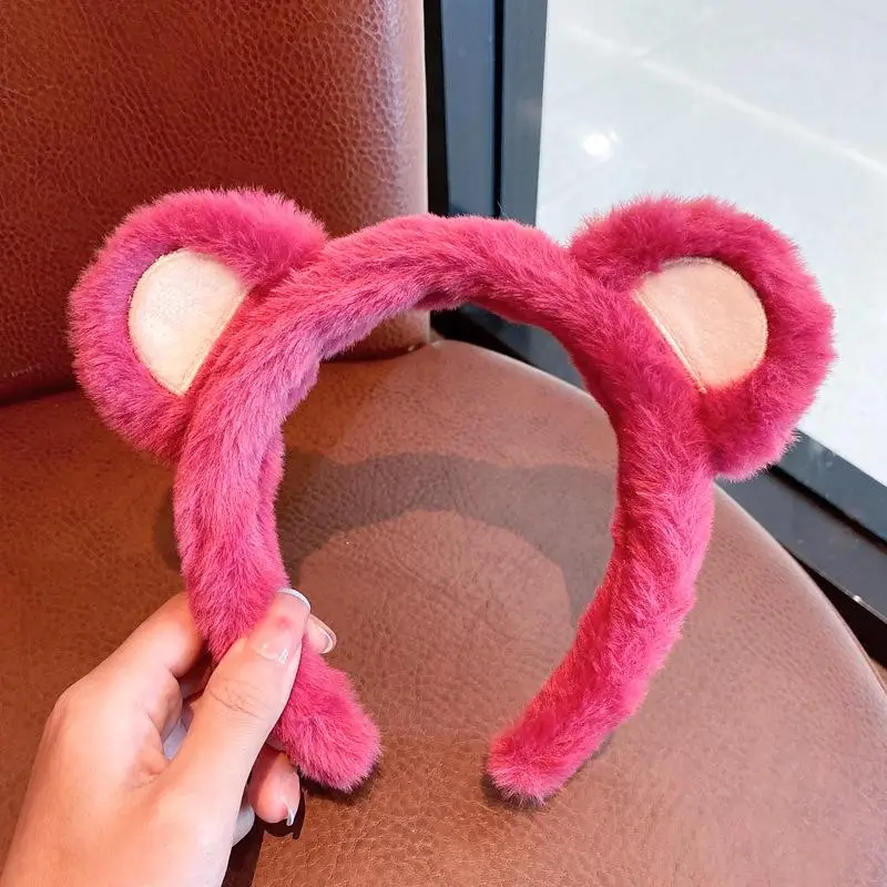 Cartoon Classic Style Strawberry Bear Plush Hair Band for Woman Sweet Face Wash Headband Fashion Girls Hair Accessories