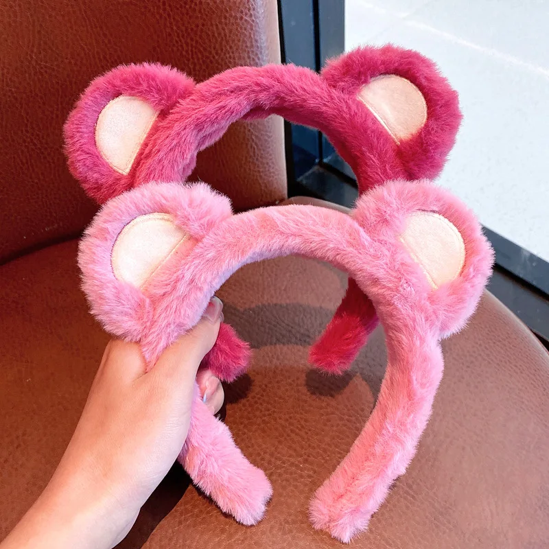 Cartoon Classic Style Strawberry Bear Plush Hair Band for Woman Sweet Face Wash Headband Fashion Girls Hair Accessories
