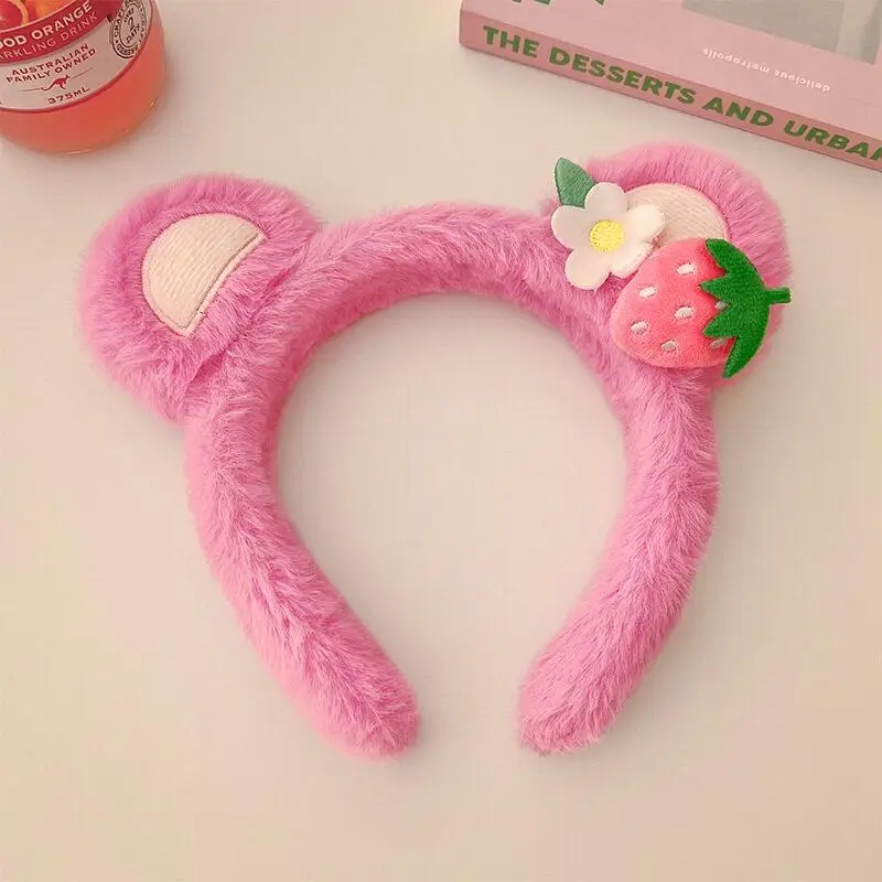 Cartoon Classic Style Strawberry Bear Plush Hair Band for Woman Sweet Face Wash Headband Fashion Girls Hair Accessories