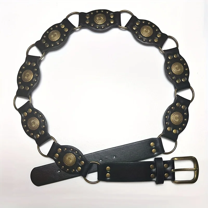 1pc Women's Belt, Fashionable Retro Rivet Ethnic Style Belt, Versatile Dress, Waist-cinching Shirt, Sweater Decoration Belt