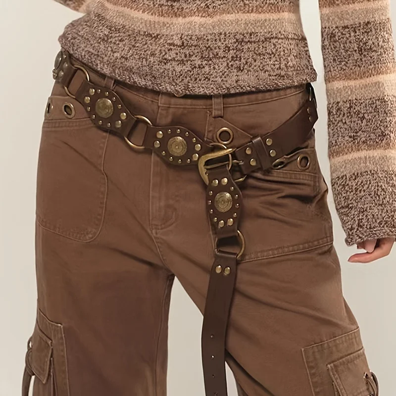 1pc Women's Belt, Fashionable Retro Rivet Ethnic Style Belt, Versatile Dress, Waist-cinching Shirt, Sweater Decoration Belt
