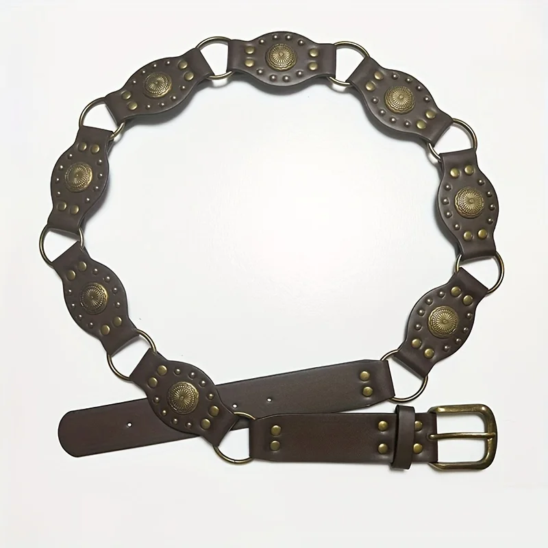 1pc Women's Belt, Fashionable Retro Rivet Ethnic Style Belt, Versatile Dress, Waist-cinching Shirt, Sweater Decoration Belt