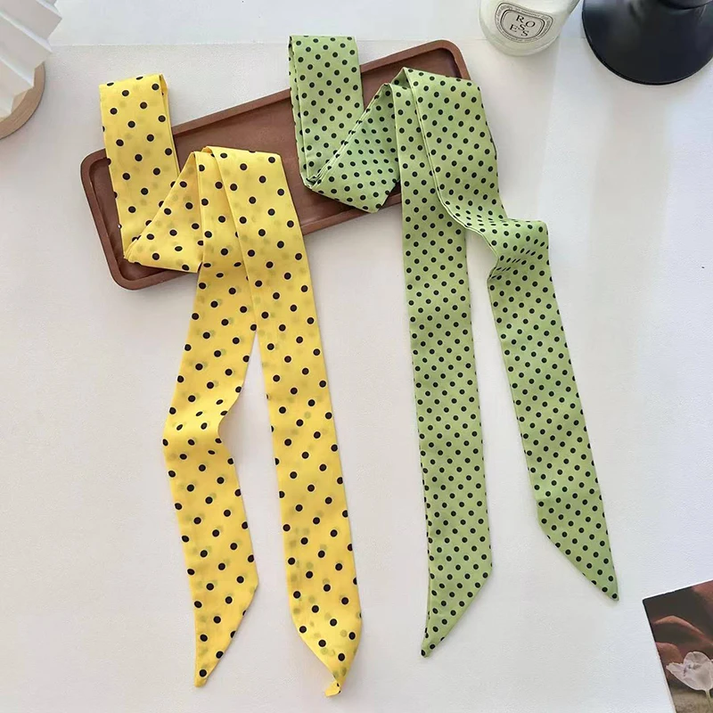 Women Satin Silk Narrow Scarf Neckerchief Print Neck Scarves Long Silk Thin Scarf Head Neck Hair Band Bag Ribbon Headbands