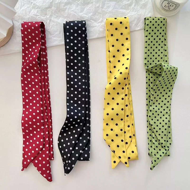 Women Satin Silk Narrow Scarf Neckerchief Print Neck Scarves Long Silk Thin Scarf Head Neck Hair Band Bag Ribbon Headbands