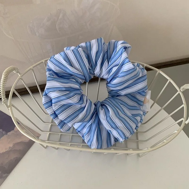 Korean Style Simple Striped Scrunchies Fresh Sunny Girls Blue Hair Rope Ties Elegant Ponytail Holder Hair Accessories Headwear