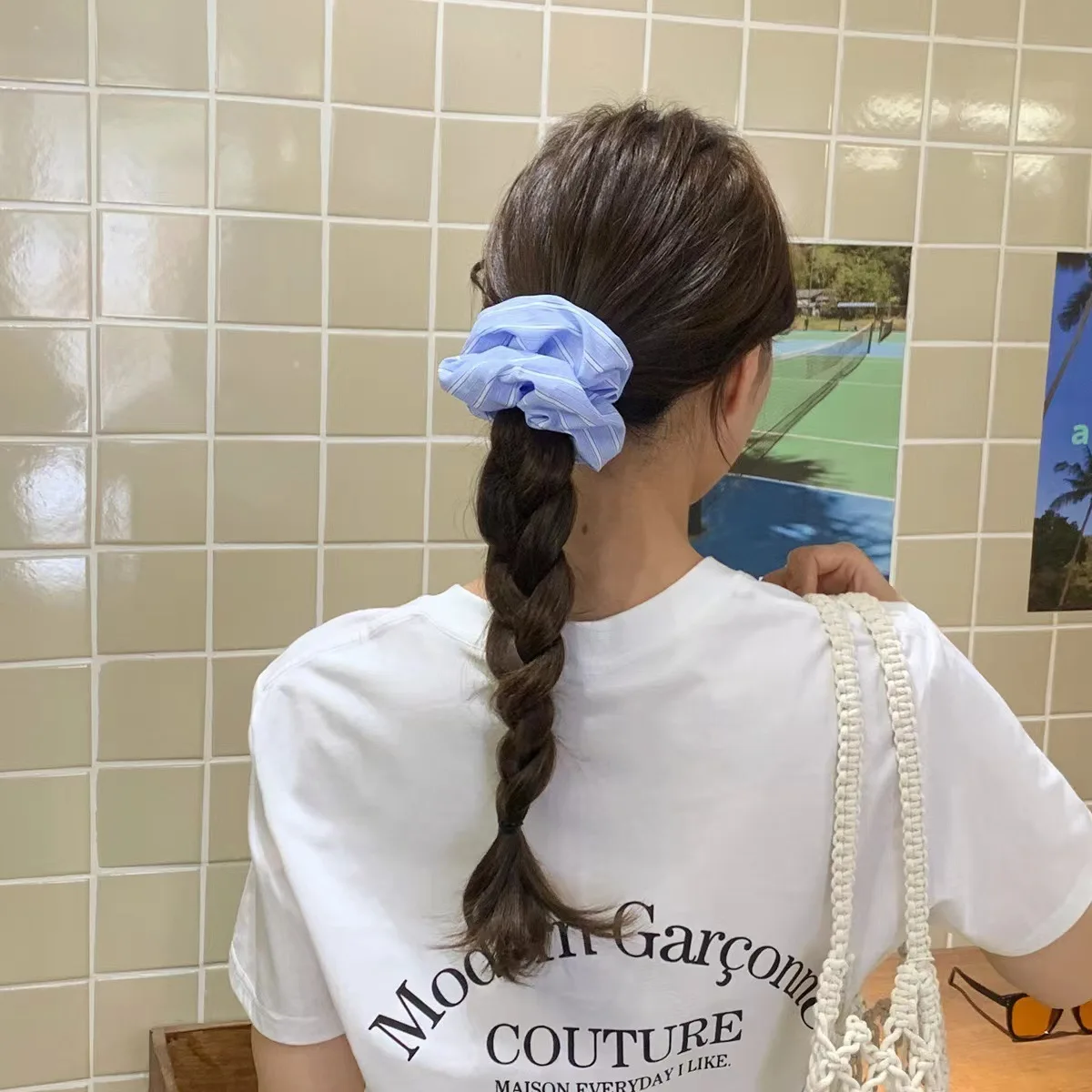 Korean Style Simple Striped Scrunchies Fresh Sunny Girls Blue Hair Rope Ties Elegant Ponytail Holder Hair Accessories Headwear
