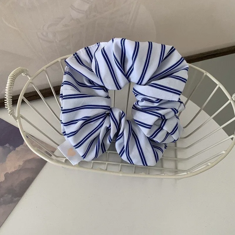 Korean Style Simple Striped Scrunchies Fresh Sunny Girls Blue Hair Rope Ties Elegant Ponytail Holder Hair Accessories Headwear