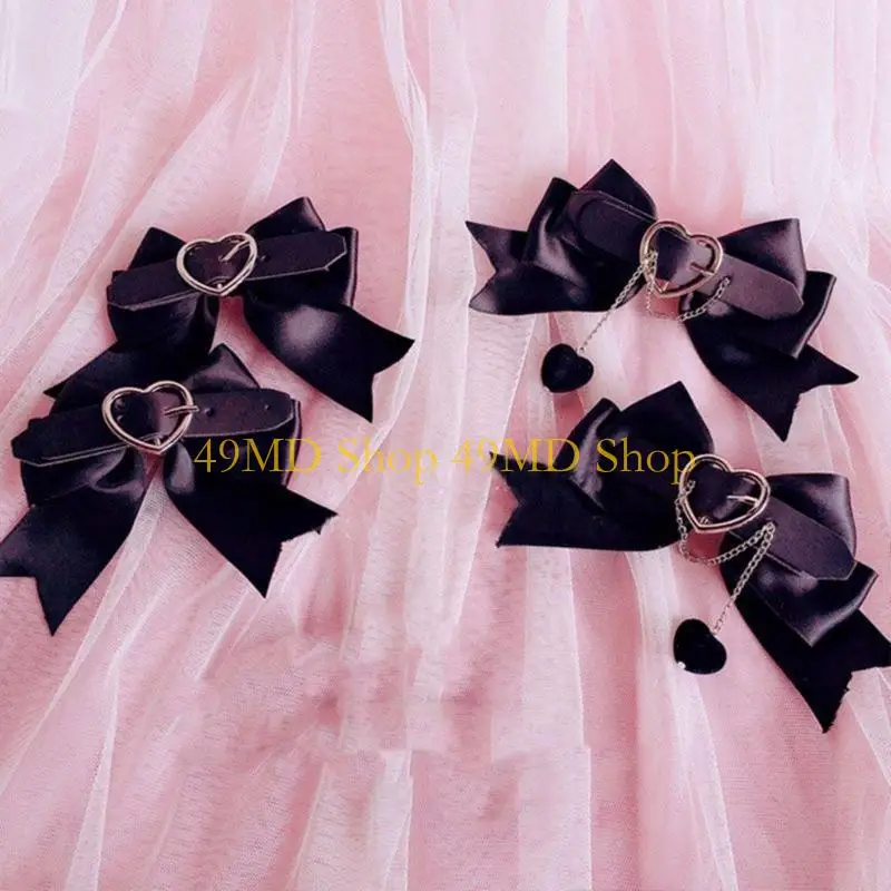 49MD 2pcs Harajuku Bowknot&Heart Hairpin Halloween Girls Ponytail Bangs Hair Clip