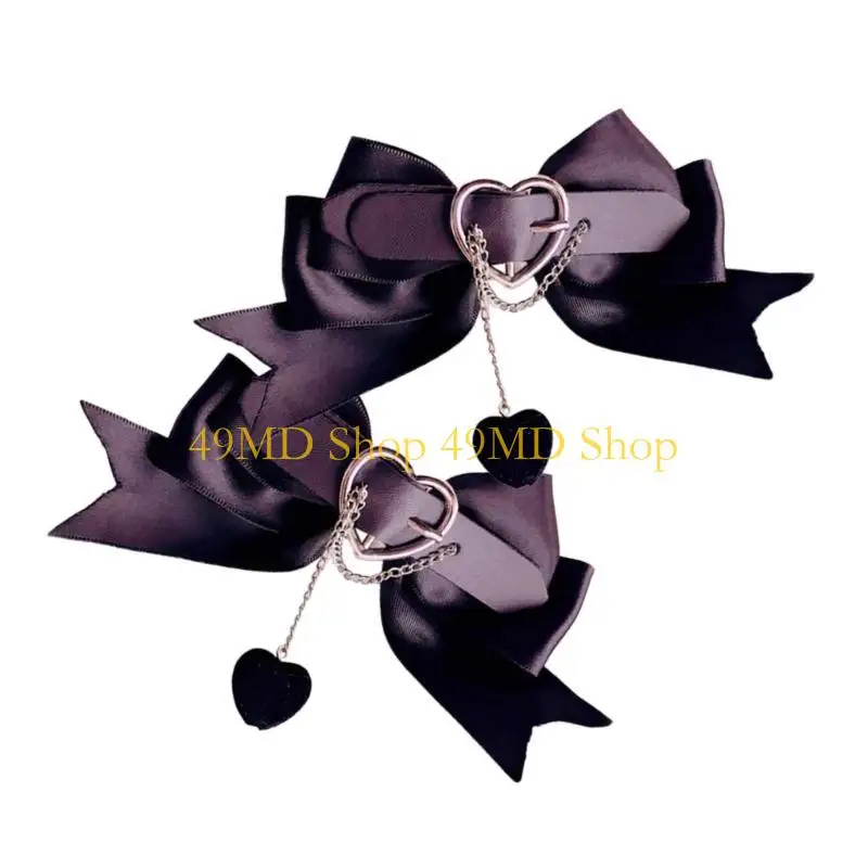 49MD 2pcs Harajuku Bowknot&Heart Hairpin Halloween Girls Ponytail Bangs Hair Clip