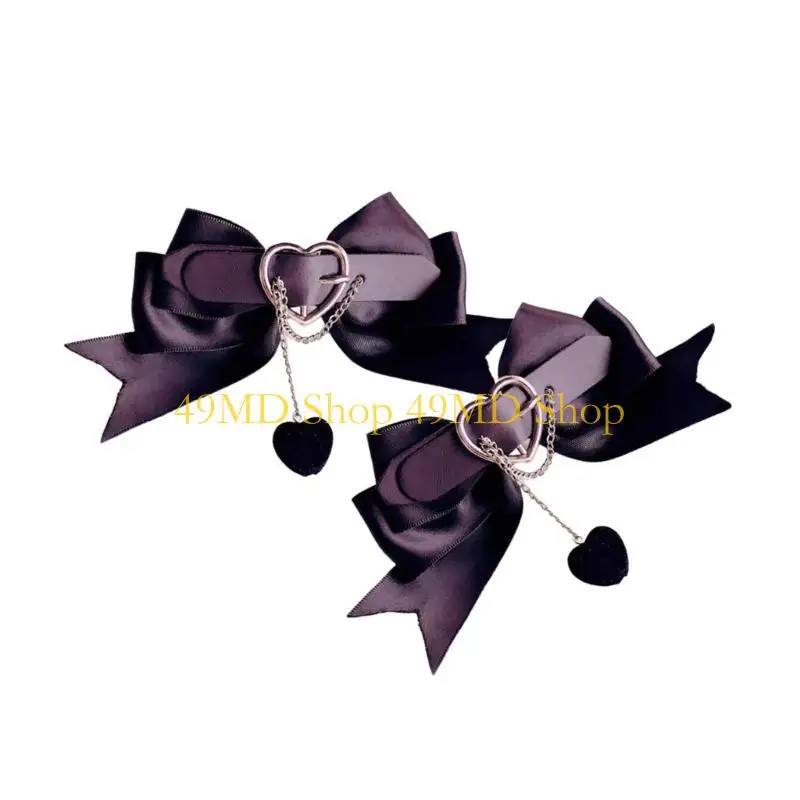 49MD 2pcs Harajuku Bowknot&Heart Hairpin Halloween Girls Ponytail Bangs Hair Clip