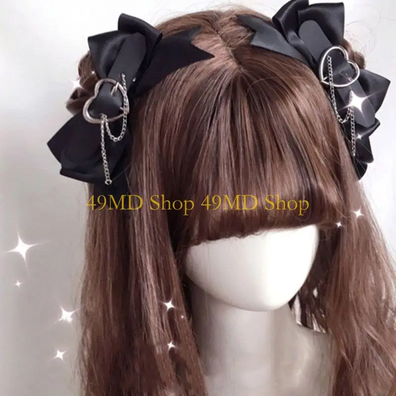 49MD 2pcs Harajuku Bowknot&Heart Hairpin Halloween Girls Ponytail Bangs Hair Clip