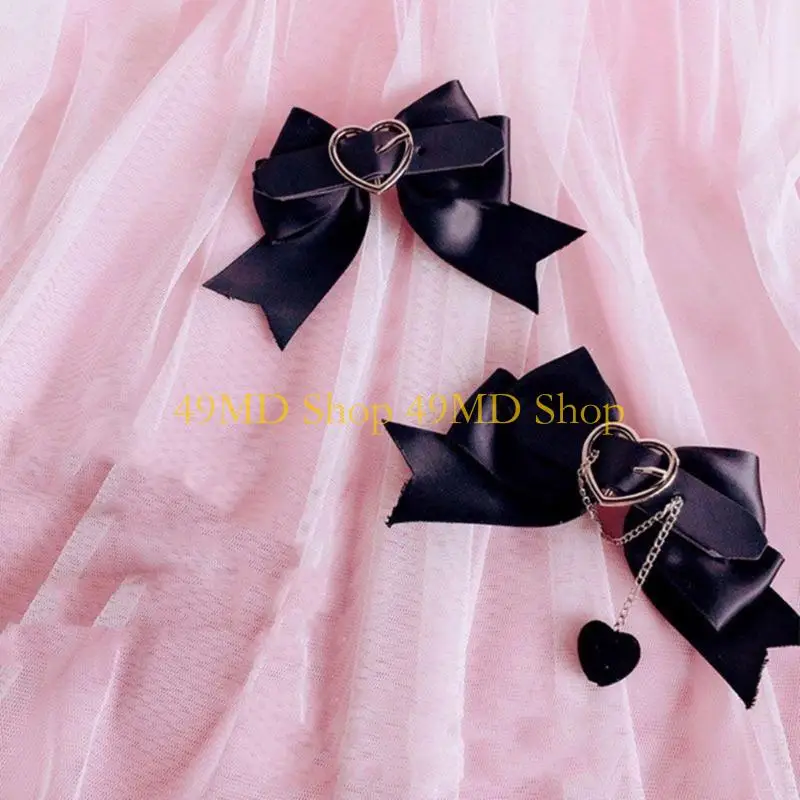 49MD 2pcs Harajuku Bowknot&Heart Hairpin Halloween Girls Ponytail Bangs Hair Clip