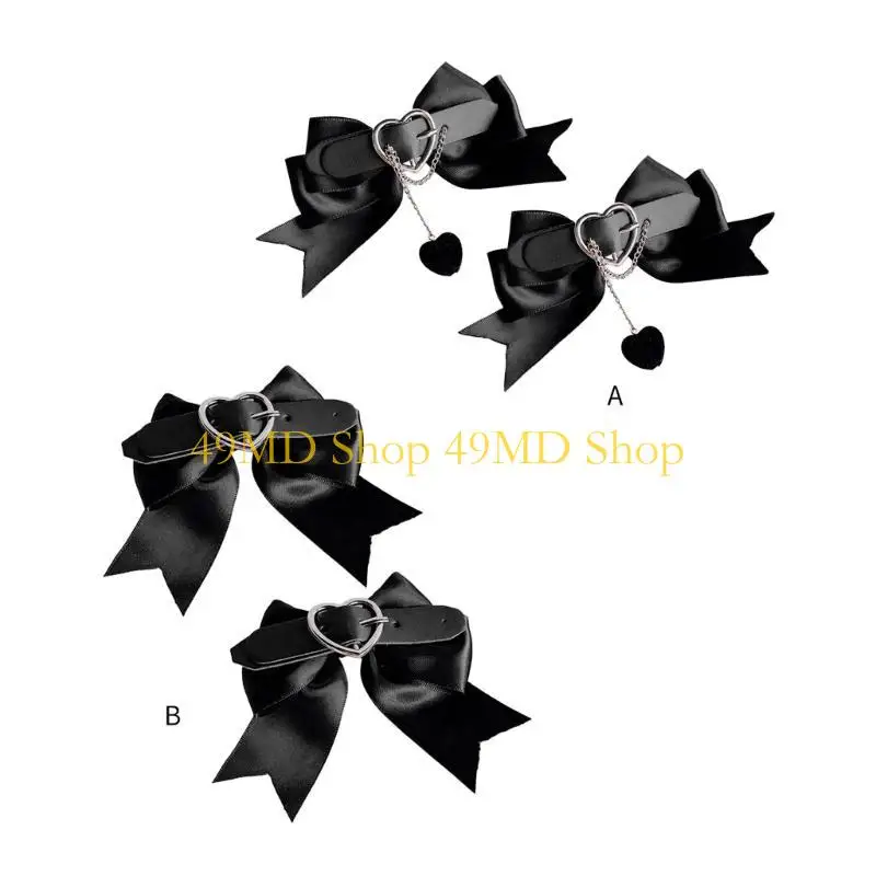49MD 2pcs Harajuku Bowknot&Heart Hairpin Halloween Girls Ponytail Bangs Hair Clip