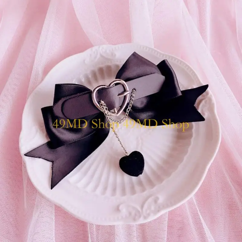49MD 2pcs Harajuku Bowknot&Heart Hairpin Halloween Girls Ponytail Bangs Hair Clip
