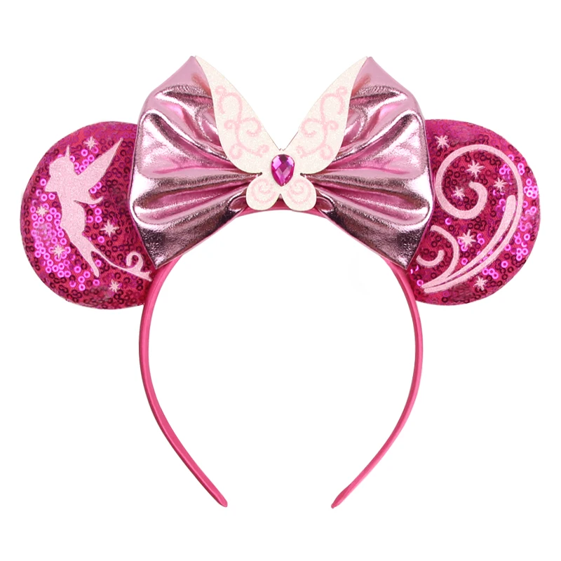 1pc Disney Headband Green Shimmering Fairy Wings Gold Bow Gemstone Embellishment Theme Park Role-playing Party Hair Accessories