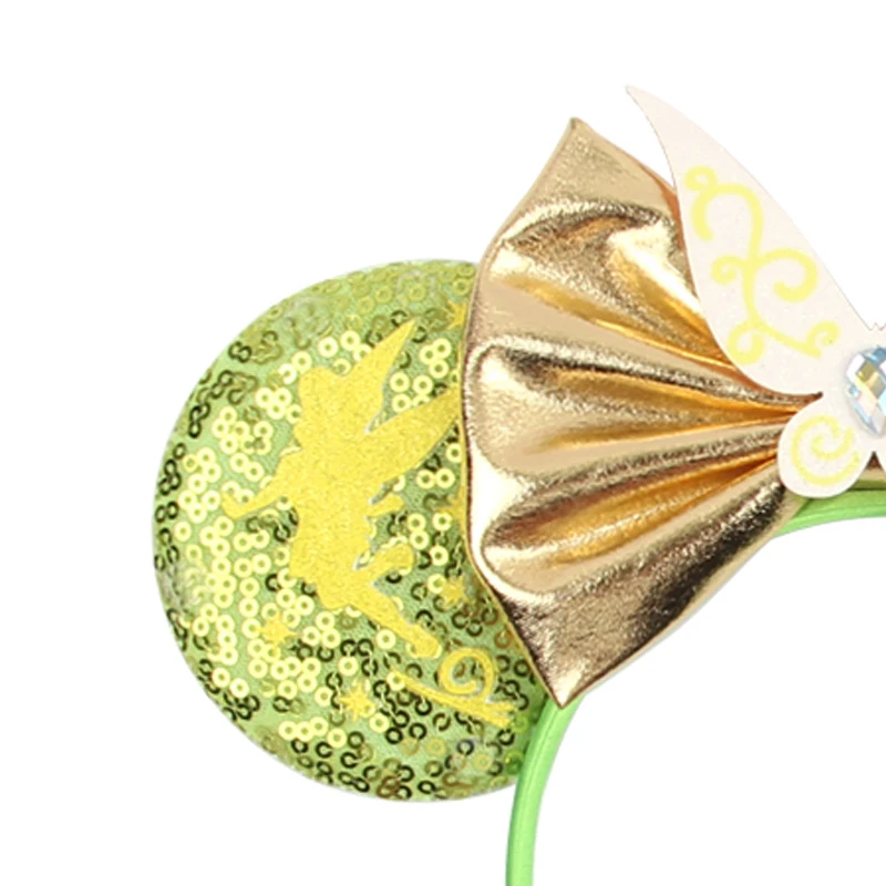 1pc Disney Headband Green Shimmering Fairy Wings Gold Bow Gemstone Embellishment Theme Park Role-playing Party Hair Accessories