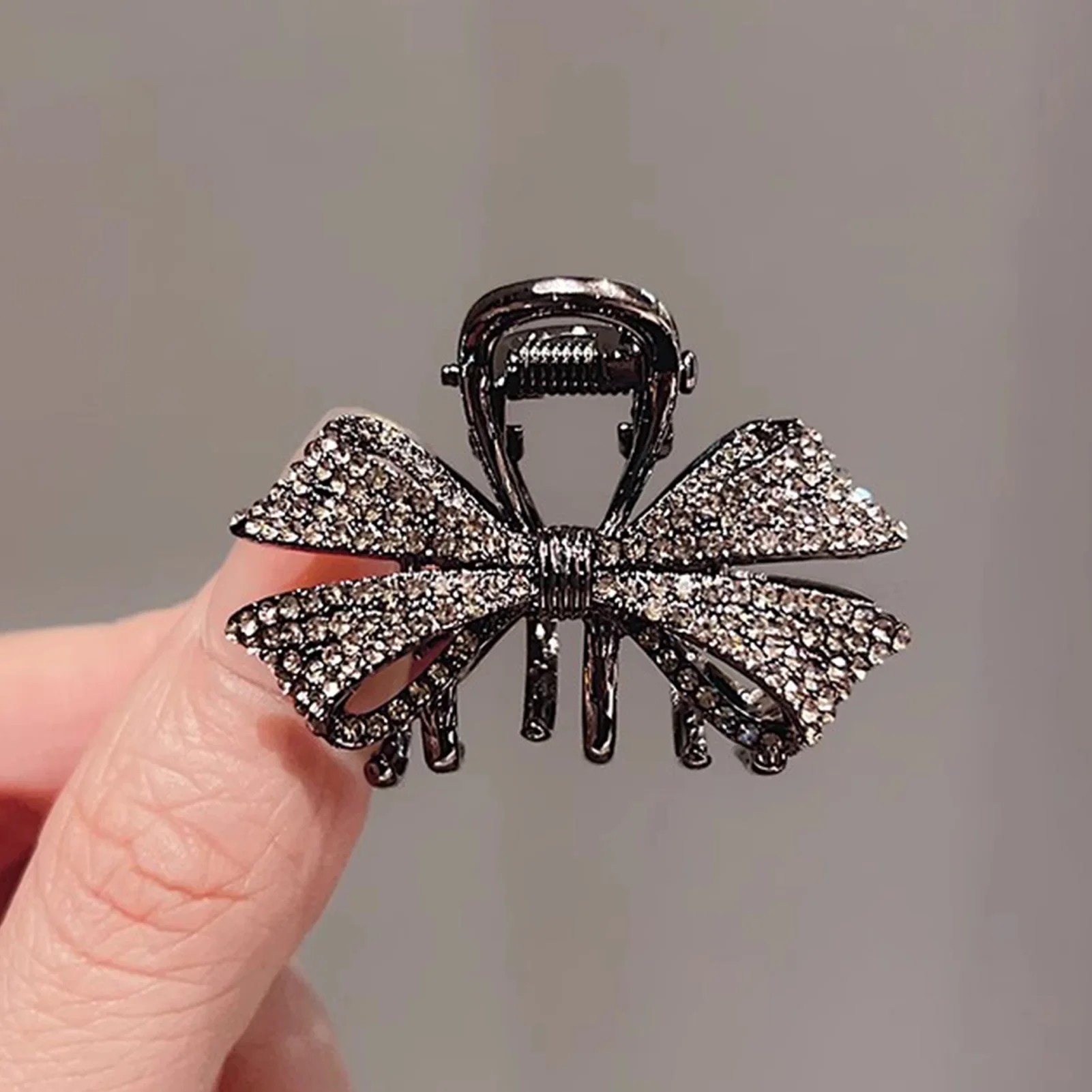 Black Bowknot Hair Claw Clip Sparkly Rhinestone Mini Simple Hairpin for Women Girls Elegant Snap Clip for Bangs Hair Holder