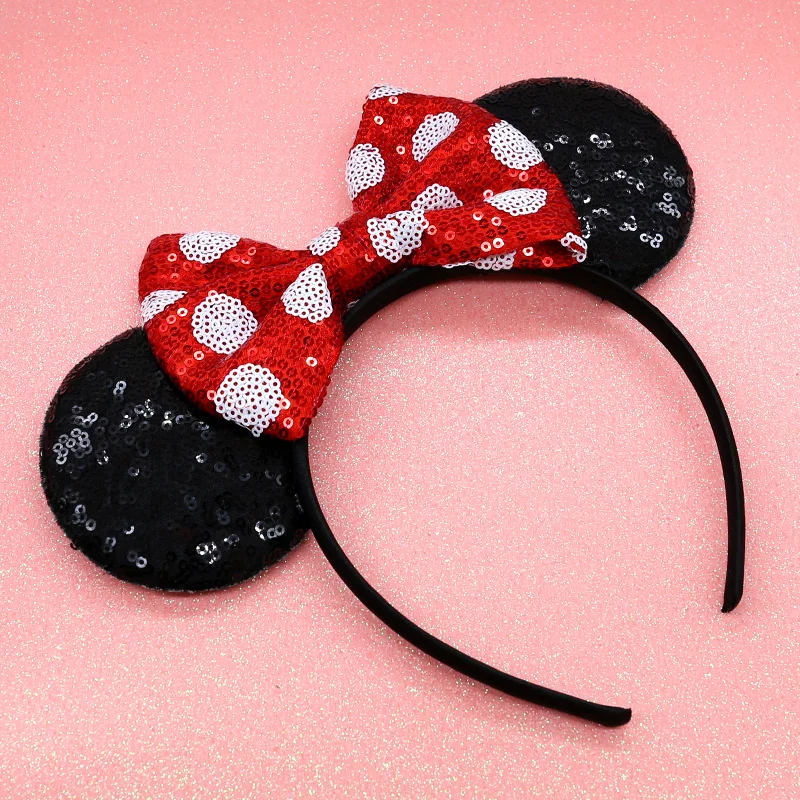 2026 Classical Mouse Ears Headband Embroidery 5" Sequins Dot Bow Hairband For Girls Featival Party DIY Hair Accessories