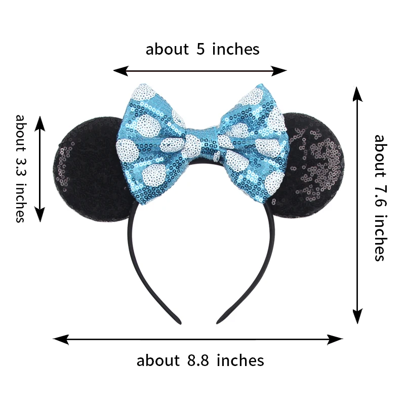 2026 Classical Mouse Ears Headband Embroidery 5" Sequins Dot Bow Hairband For Girls Featival Party DIY Hair Accessories