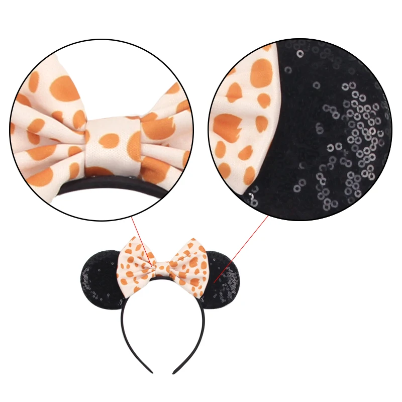 2026 Classical Mouse Ears Headband Embroidery 5" Sequins Dot Bow Hairband For Girls Featival Party DIY Hair Accessories