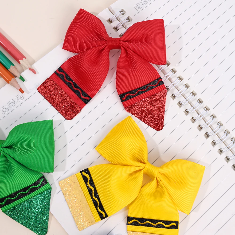 2Pcs Pencil Bow Hair Clips Cute Hairpins Kawaii Back To School Barrette For Girls Children Kids Headdress Headwear Accessories