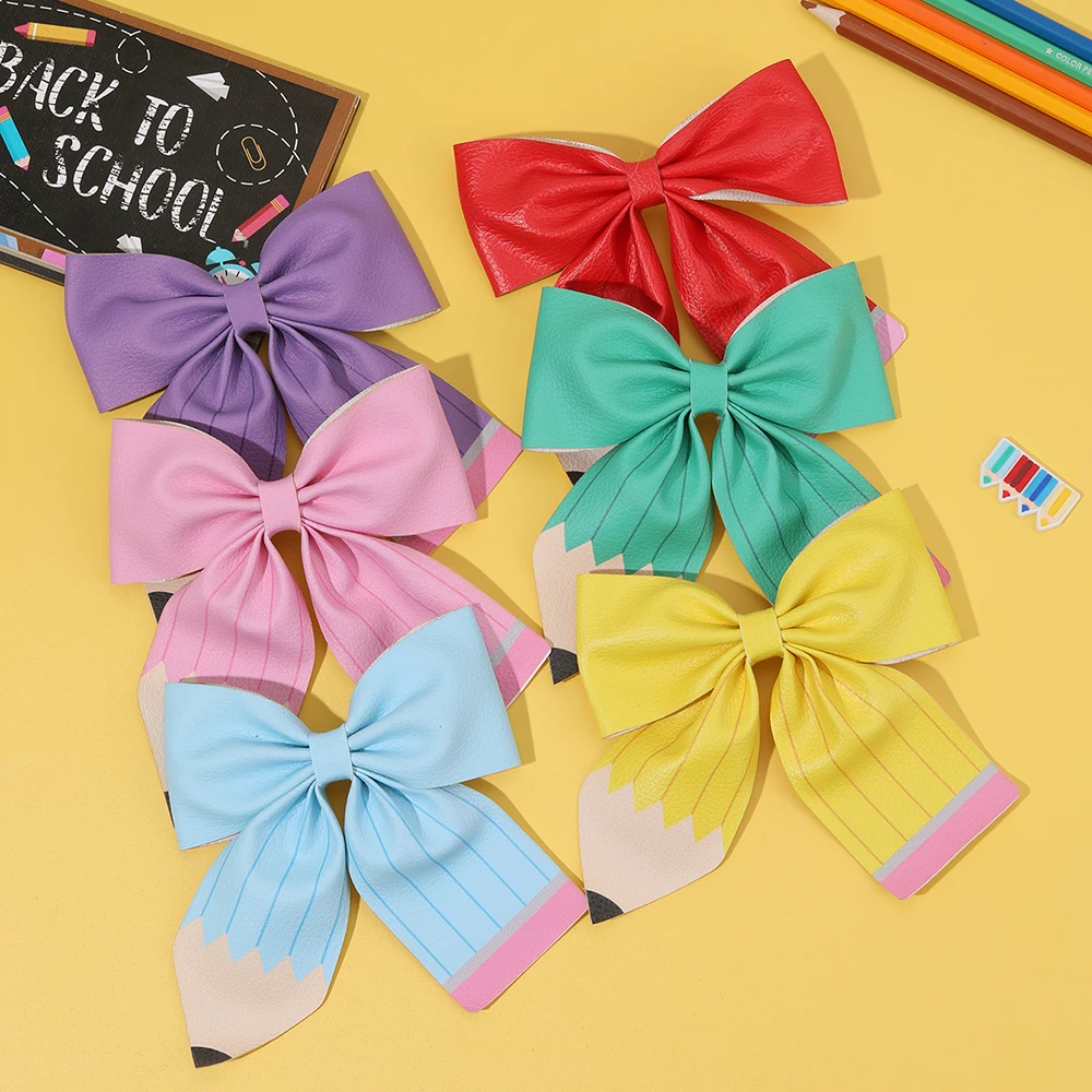 2Pcs Pencil Bow Hair Clips Cute Hairpins Kawaii Back To School Barrette For Girls Children Kids Headdress Headwear Accessories