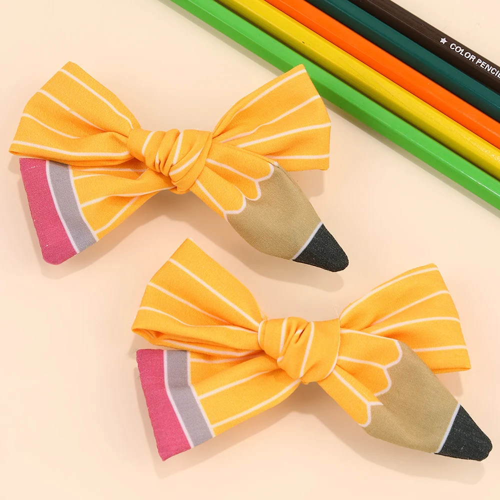 2Pcs Pencil Bow Hair Clips Cute Hairpins Kawaii Back To School Barrette For Girls Children Kids Headdress Headwear Accessories