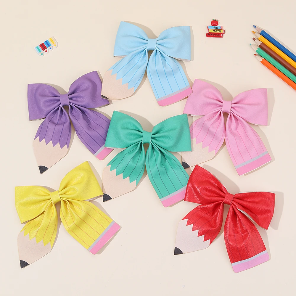 2Pcs Pencil Bow Hair Clips Cute Hairpins Kawaii Back To School Barrette For Girls Children Kids Headdress Headwear Accessories