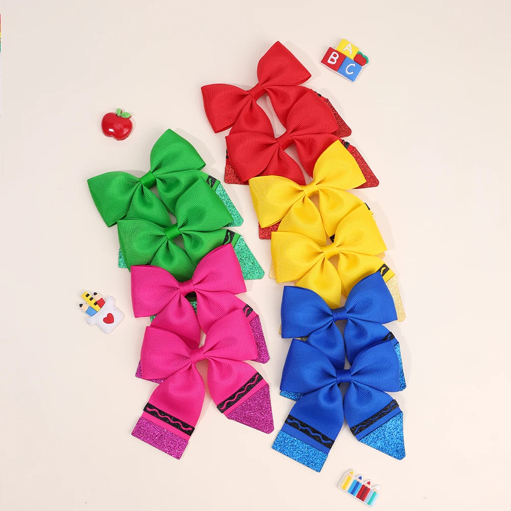 2Pcs Pencil Bow Hair Clips Cute Hairpins Kawaii Back To School Barrette For Girls Children Kids Headdress Headwear Accessories