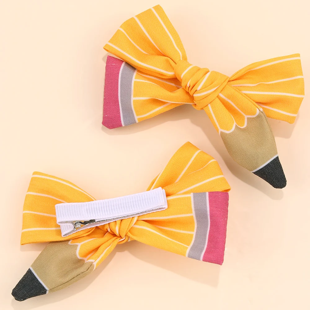 2Pcs Pencil Bow Hair Clips Cute Hairpins Kawaii Back To School Barrette For Girls Children Kids Headdress Headwear Accessories