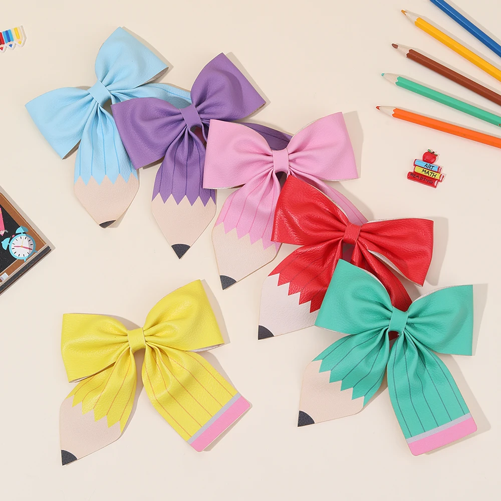 2Pcs Pencil Bow Hair Clips Cute Hairpins Kawaii Back To School Barrette For Girls Children Kids Headdress Headwear Accessories