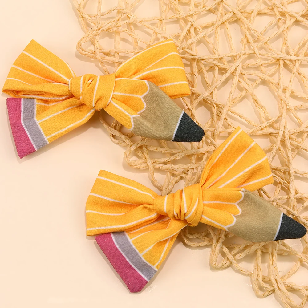 2Pcs Pencil Bow Hair Clips Cute Hairpins Kawaii Back To School Barrette For Girls Children Kids Headdress Headwear Accessories