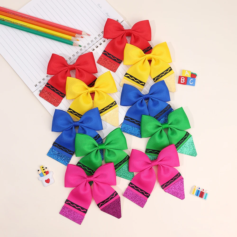 2Pcs Pencil Bow Hair Clips Cute Hairpins Kawaii Back To School Barrette For Girls Children Kids Headdress Headwear Accessories