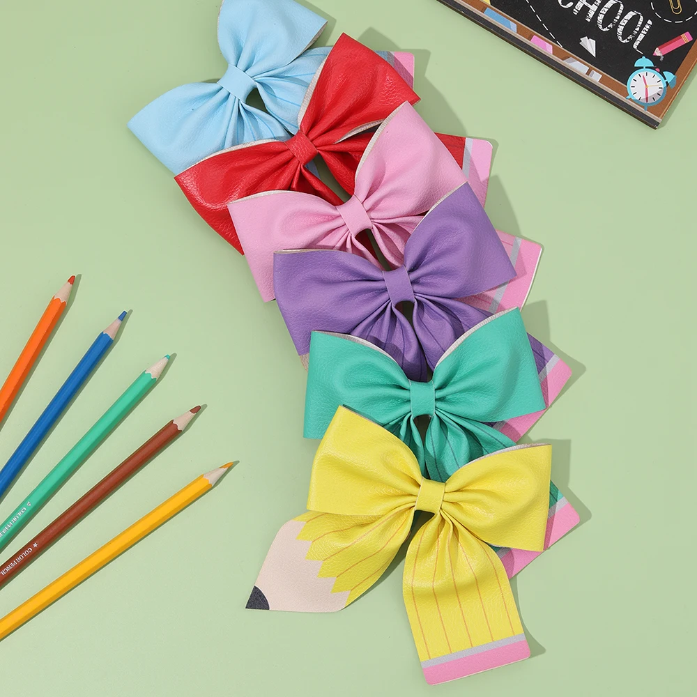 2Pcs Pencil Bow Hair Clips Cute Hairpins Kawaii Back To School Barrette For Girls Children Kids Headdress Headwear Accessories