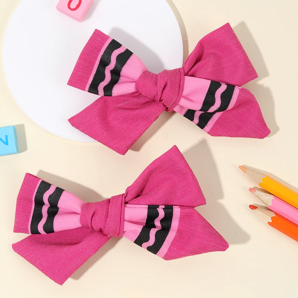 2Pcs Pencil Bow Hair Clips Cute Hairpins Kawaii Back To School Barrette For Girls Children Kids Headdress Headwear Accessories