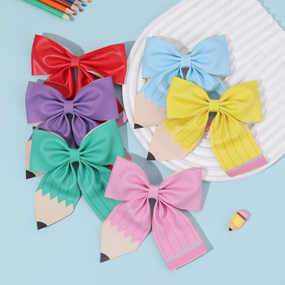 2Pcs Pencil Bow Hair Clips Cute Hairpins Kawaii Back To School Barrette For Girls Children Kids Headdress Headwear Accessories