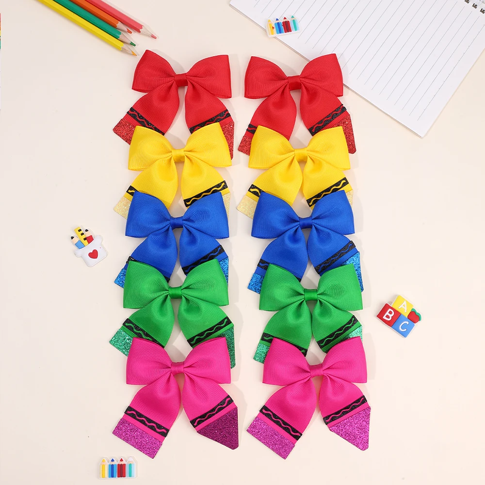 2Pcs Pencil Bow Hair Clips Cute Hairpins Kawaii Back To School Barrette For Girls Children Kids Headdress Headwear Accessories